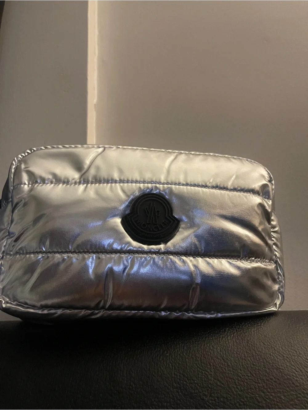 MONCLER PARFUMS SILVER GWP NOVELTY Puffer Quilted Pouch NEW UNISEX